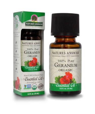Nature’s Answer USDA Organic Geranium Essential Oil, 100% Pure | Natural Aromatherapy Oil for Diffuser/Humidifier, Steam Distilled 0.5 fl oz. (15ml) | Made in USA