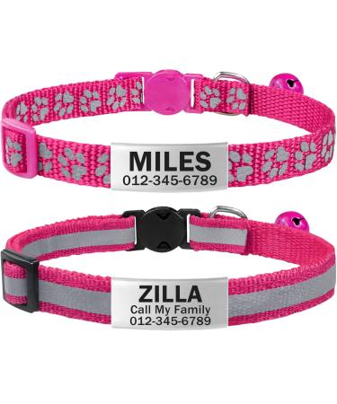 Tagme 2 Pack Katzenollsband with name and telephone number cat neck band with safety clasp and bell 18-31 cm for cats hot pink standard size 18-31cm Hot Pink
