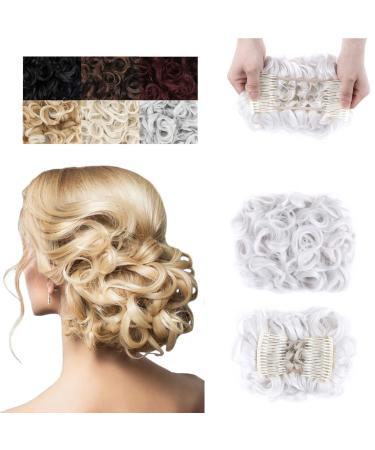 Elaine Combs Messy Bun Hair Piece Curly Dish Hair Buns Extension Thick Chignon Hairpiece Clip in Ponytail Scrunchies Hair Pieces for Women (White) Combs Curly Bun White