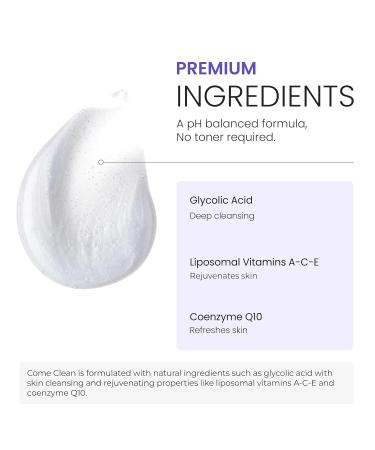 COME CLEAN Glycolic & Salicylic Acid Face Wash - Exfoliating Daily Cleanser for Acne pH Balanced No Toner Needed - International Shipping - Buy Online on GoSupps.com