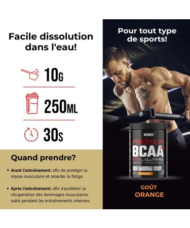 Weider Premium BCAA 8:1:1 + L-Gluamine Orange Taste 500 g With Vitamin B6 Sugar Free Vegan. - Buy Online on GoSupps.com