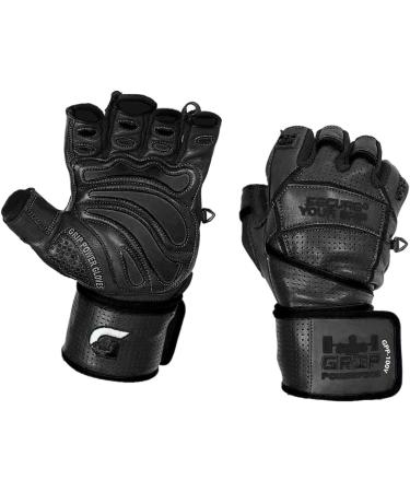 Elite Leather Gym Gloves with 2 Wide Wrist Wraps - Black X-Large - Buy Online on GoSupps.com
