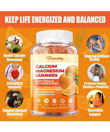 Calcium Magnesium Zinc Gummies with Vitamin D3 & K2 - High Absorption Magnesium Glycinate 400mg - Sugar Free Calcium Supplement - Support Nerve Muscle Mood & Immunity - for Adults Men Women Kids Orange 60 Count (Pack of 2) - Buy Online on GoSupps.com