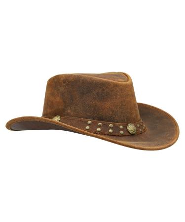 SideWinder Australian Cowboy Leather hat Unisex Adult for Men and Women Shapeable Outback Western Style Wide Brim X-Large Brown