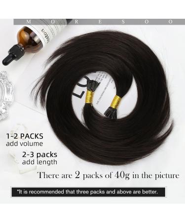 Moresoo Real Hair Extensions - 40cm Dark Brown I-Tip Keratin Bonding Extensions | Silky 50s/40g - Buy Online on GoSupps.com