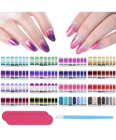 Nail film self -adhesive 14 sheets (196PCs) glitter color gradient nail sticker nail ticker nail art sticker manicure beautiful fashion DIY decoration with 2 nail files and a rubber nail shaver - Buy Online on GoSupps.com