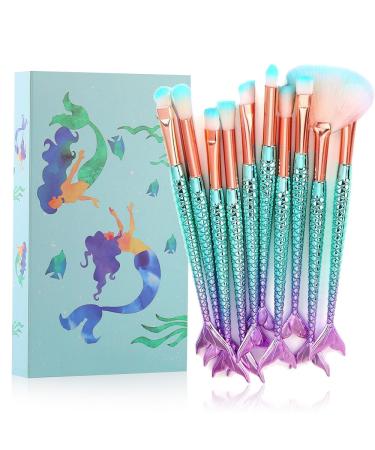 Makeup Brushes Tenmon 10 Pieces Mermaid Style Eye Brushes Sets Suitable for Concealer Eye Shadow Powder Blush Liquid Foundation Advanced Mixed Contour Makeup Brush Kits