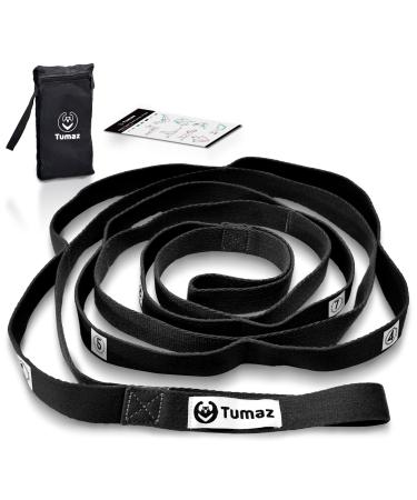 Tumaz Stretching Strap - 10 Loops & Non-Elastic Yoga Strap - The Perfect Home Workout Stretch Strap for Physical Therapy, Yoga, Pilates, Flexibility - Extra Thick, Durable, Soft Number Version Multi-Loop c. Original Black