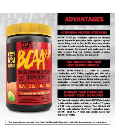 MUTANT BCAA 9.7 Fuzzy Peach 348g Powder Supplement with Micronized Amino Acids and Electrolyte Support Stack - Buy Online on GoSupps.com