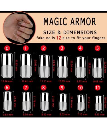 MAGIC ARMOR Square Gel Nail Tips 120pcs - Half Matte Clear False Nails for DIY Nail Art - 12 Sizes - Buy Online on GoSupps.com