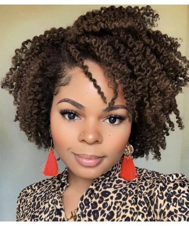 Hanne Fashion Short Kinky Curly Wigs Ombre Brown Side Part Wig Afro Curly Wig Heat Resistant Fiber Synthetic Full Wigs for Black Women (1B 30#) 1B/30