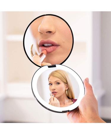 Mavoro LED Lighted Travel Makeup Mirror 1x/10x Magnification - Daylight LED Portable Mirror - 5 inch (Black) - Buy Online on GoSupps.com