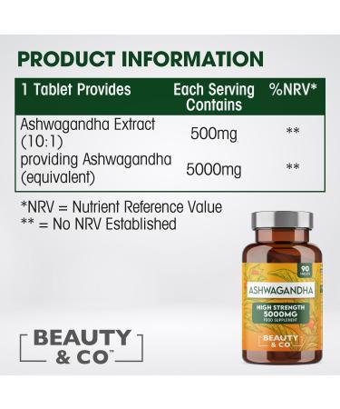 High Strength Ashwagandha 5000mg - 90 Tablets | Pure, Vegan & Made in UK | 3 Months Supply - Buy Online on GoSupps.com