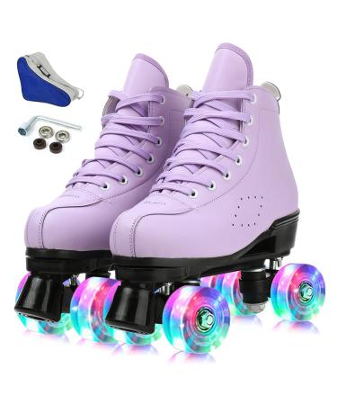 Women's Roller Skates Indoor Outdoor Youth Skating Stylish Double Row High Top Speed Skates with Shoe Bag Light up Wheels Purple with Flash Wheels 40-US Women 8.5