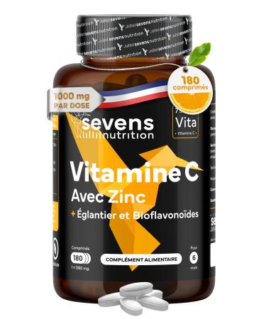 Vitamine C 1000 mg avec Zinc + Bioflavono des & glantier 180 comprim s Formule 100% v g tale Soutien immunitaire & protection antioxydante Sevens