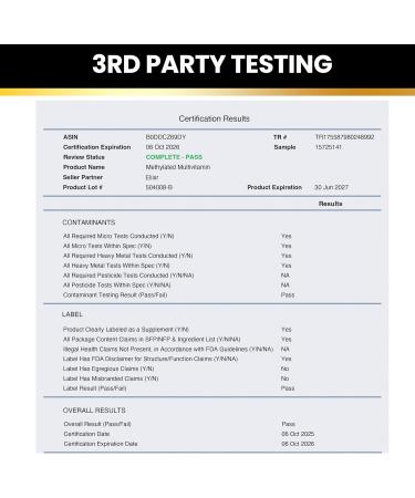 Eliixr Methylated Multivitamin | with 1500 mcg of Active Folate Methylated B12 Vitamin A C K2 D3 E Choline Biotin ALA CoQ10 B-Complex and More | 90 Capsules-3 Month Supply | Made in The USA 90 Count (Pack of 1) - Buy Online on GoSupps.com