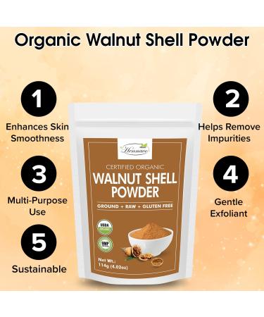 Organic Walnut Shell Powder| Natural Exfoliant | Resealable Zip Lock Pouch | USDA Organic| Pure & Natural Powder for Skin | Suitable for Face body & Foot Scrub | 114 Grams (4 OZ) 4 Ounce (Pack of 1) 4.0 - Buy Online on GoSupps.com