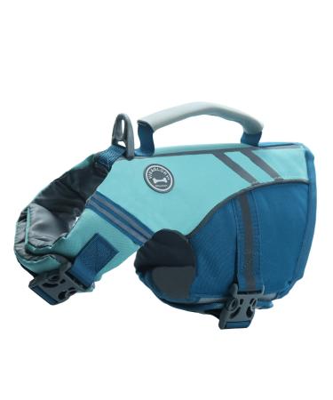 Vivaglory sports style life jacket for dogs with an excellent buoyancy adjustable & durable life jacket with a safe fastening system for small dogs cyan XS: 43-51 cm (chest circumference) Cyan