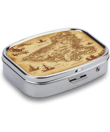 Vintage Treasure Map Pill Box - 2 Compartment Decorative Metal Pill Organizer for Travel | Portable Medicine Case for Pocket & Purse - Buy Online on GoSupps.com