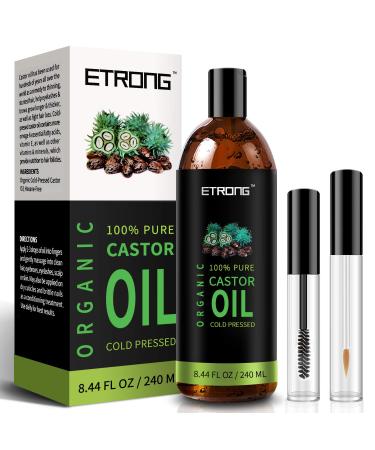 Organic Castor Oil Cold Pressed Pure Castor Oil for Hair Eyelashs Eyebrows Skin Hair Growth and Face with 1 Set of Eyebrow&Eyeliner Brushes (240ml) 240 ml (Pack of 1)