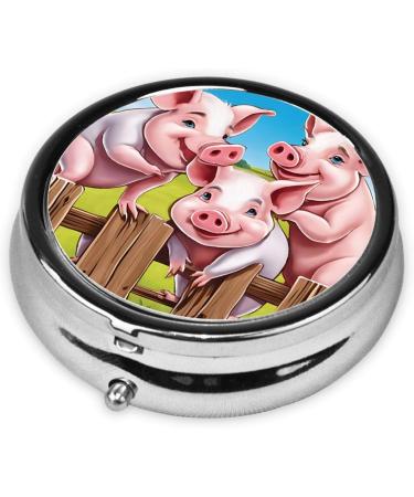 Funny Cute Pig Round Pill Box - 3 Compartment Mini Travel Organizer for Vitamins & Medications - Portable Decorative Pocket Case - Buy Online on GoSupps.com