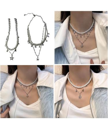 Shop Southjieling Luxurious Double-Layer Zircon-Star Trailer Necklace | Elegant Pearl Accents | Unique International Shipping - Buy Online on GoSupps.com