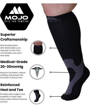 Mojo Wide Calf Compression Socks - 4X-Large Black (20-30mmHg) - Buy Online on GoSupps.com