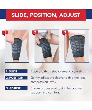 Doctor Developed Thigh Compression Sleeve for Women & Men | Breathable Hamstring Support & Groin Brace | Medical Leg Wraps - Medium Grey (1 Pair - Buy Online on GoSupps.com