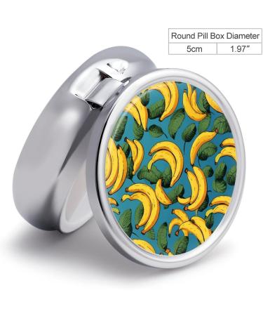 Round Pill Box with Yellow Banana Print | 3 Compartment Decorative Metal Pill Organizer | Portable Pocket Pill Case for Medicine - Buy Online on GoSupps.com