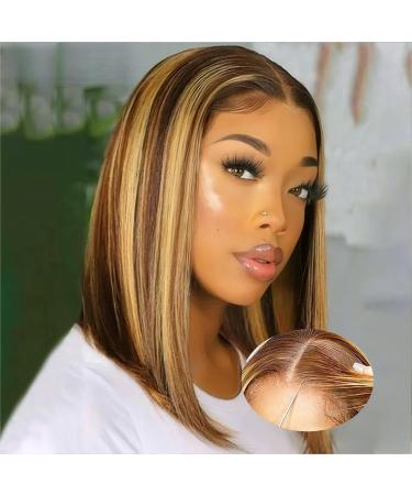 HD Lace Glueless Human Hair Bob Wig 180% Density Wear and Go Short Bob Wig 5x5 Lace WIG Real Hair Real Hair For Women 100% Brazilian real hair in natural black color 4-27 5x5-4/27# 14 inches (36cm)-BOB