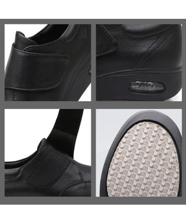 DXDUI Men's Black Leather Diabetic Walking Shoes - Adjustable, Wide Width Comfort Sneakers for Elderly Dad (Size 46) - Buy Online on GoSupps.com
