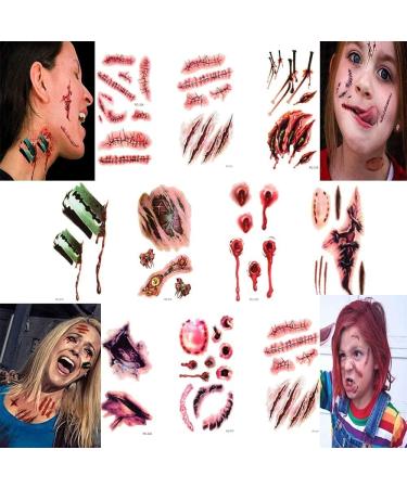 Halloween Simulation Scar Stickers- 10pcs Waterproof Tattoo Zombie Scars for Cosplay - Buy Online on GoSupps.com