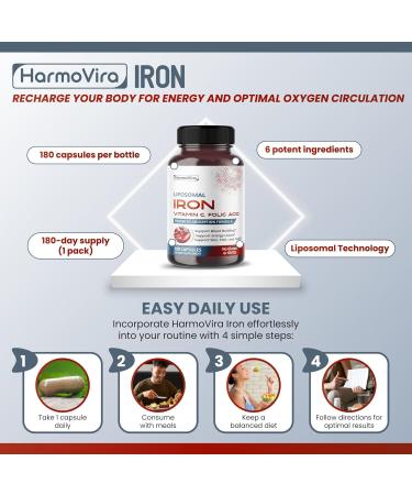 Liposomal Iron with Vitamin C Folic Acid B12 B6 B1 Support Energy & Red Blood Cell Formation Gentle Formula 180 Capsules Non-GMO Gluten-Free 60 count (pack of 2) - Buy Online on GoSupps.com