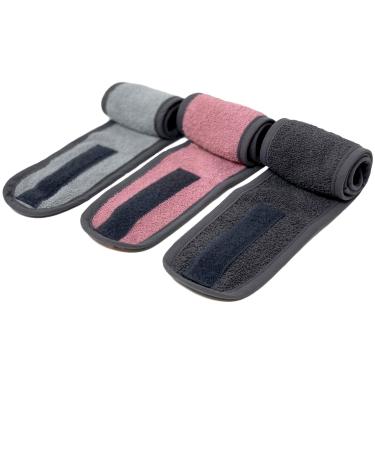 Homelevel cosmetics hair band 3 Set - 3x frote lake hair band - cosmetics headband for holding the hair - Headband Skincare 100% cotton - one size gray / pink / black