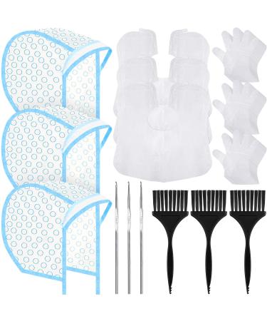 3 Sets Hair Coloring Kit, Includes 3 Pieces of PVC Hair Coloring Caps with 3 Pieces Styling Tools, 3 Pieces Disposable Hair Dye Shawl, 3 Pairs Gloves, 3 Pieces Dye Brushes for Dyeing Hair (Blue) - Buy Online on GoSupps.com