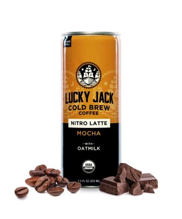 Lucky Jack Cold Brew Coffee Mocha - Draft Pour Nitro Latte w/ Oat Milk, 130mg Caffeine Per Serving - Gluten Free, Nut Free, Kosher & USDA Certified Organic - (12 Pack, 7.5oz Cans) Mocha Latte 1 Count (Pack of 12)
