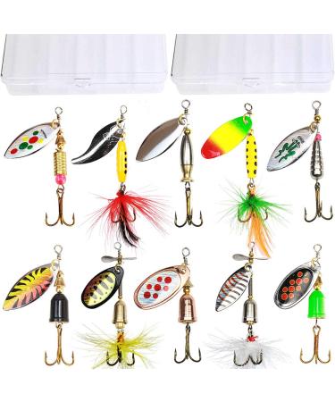 10pcs Fishing Lure Spinnerbait, Bass Trout Salmon Hard Metal Spinner Baits Kit with 2 Tackle Boxes by Tbuymax