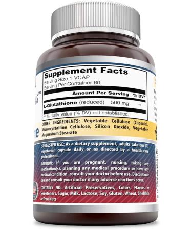 Amazing Formulas Reduced L-Glutathione 500mg 60 Veggie Capsules - Antioxidant with Immune Health Support, Non-GMO & Gluten Free - 60 Count - Buy Online on GoSupps.com
