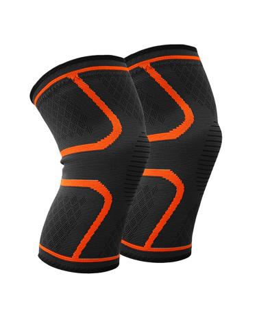 BESKEY Knee Support (Pair) Anti Slip Knee Brace Elastic Breathable Knee Compression Sleeve Help Joint Pain Relief for Arthritic Sufferer and Recovery from Injuries Fit for Sports (M Orange) Medium Orange