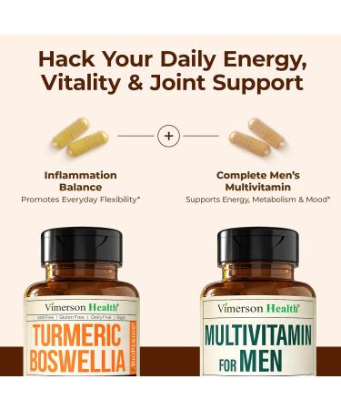 Boswellia Turmeric Curcumin Supplement + Multivitamin for Men Bundle Supports Joint Health & Complete Daily Wellness with Ginger Root Organic Turmeric Powder Methylated Vitamin B12 Zinc & More - Buy Online on GoSupps.com