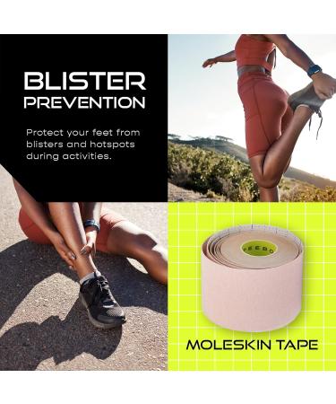 Peebos Moleskin Tape - Blister Prevention & Foot Padding - 2in x 16ft Water Resistant Hypoallergenic Athletic Tape for Running Hiking Walking - Single Roll - Buy Online on GoSupps.com