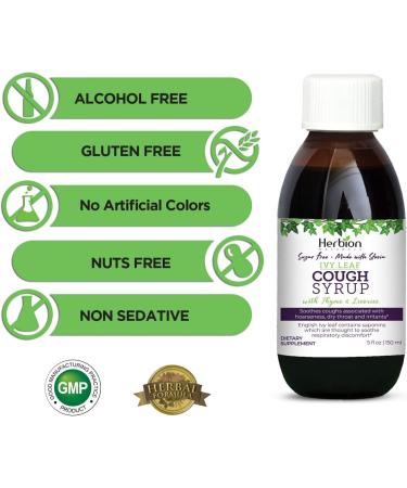 Herbion Naturals Ivy Leaf Cough Syrup with Thyme and Licorice 5 FL Oz soothes throat and relieves breathing problems for adults children 13 months and older pack of 24 - Buy Online on GoSupps.com