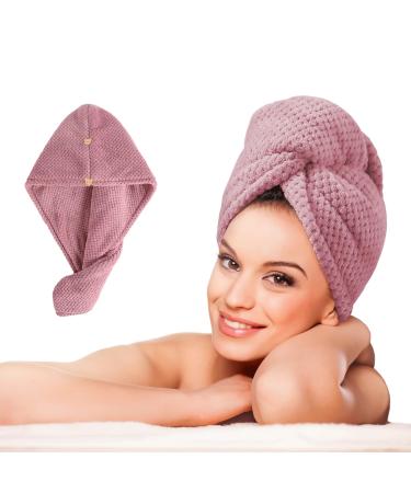 LTBL microfiber hair cloth wrap large double-layer thickened hair drying towel with button fast drying hair towels for women (rose)