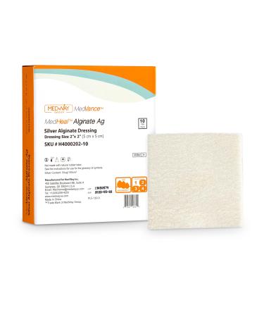 Silver Calcium Alginate Ag Sterile Highly Absorbent Antibacterial Dressing 2"x2" 10 Pack