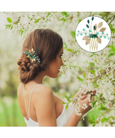 Gold Leaf Bridal Hair Clip Comb with Emerald Green Crystal - Wedding Prom Accessories - Buy Online on GoSupps.com