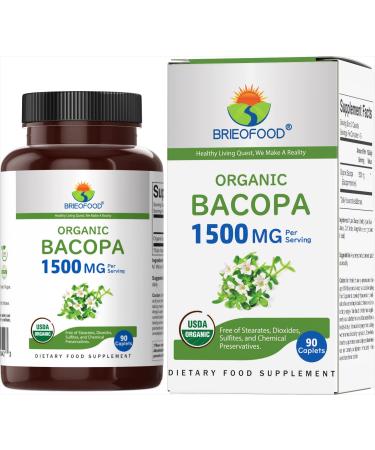Brieofood Organic Bacopa 1500mg 45 Servings Vegetarian Gluten Free 90 Vegetarian Tablets 90 Count (Pack of 1)
