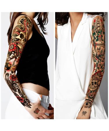 Classic Sailor Jerry Style Temporary Tattoo Sleeves - 55 Old School Stickers for Adults, Kids, Men, Women - American Traditional Flower Design - Buy Online on GoSupps.com