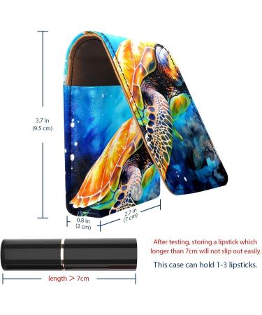Buy Stylish Blue Watercolor Sea Turtle Lipstick Case - Leather Lip Gloss Organizer with Mirror | Mini Holder for Travel - Buy Online on GoSupps.com