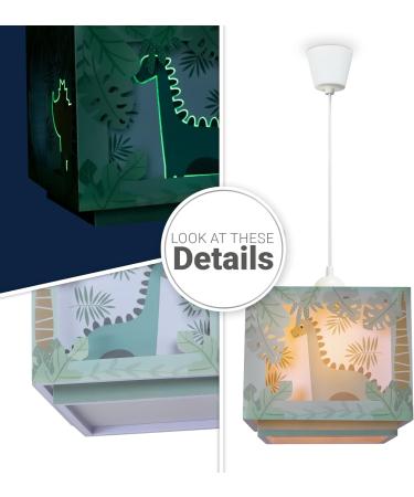 Paco Home Dinosaur Ceiling Lamp | Glow in the Dark Pendant Light for Children's Room | E27 Green Fabric Lampshade - Buy Online on GoSupps.com