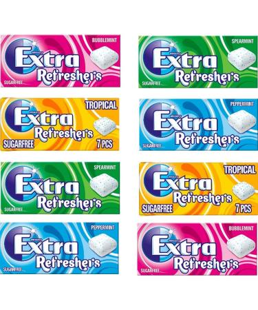 8 x Mixed Wrigley's Extra Refreshers Sugar Free Chewing Packs 15.6g (Bubblemint Spearmint Tropical Peppermint) - Buy Online on GoSupps.com